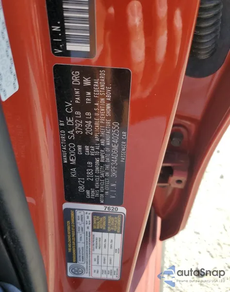 2021 Kia Forte Gt Line from USA, damaged, VIN 3KPF34AD6ME402550